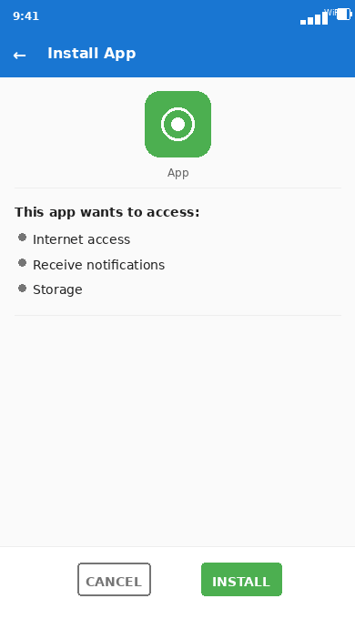 Animation showing the Android install screen and tapping Install